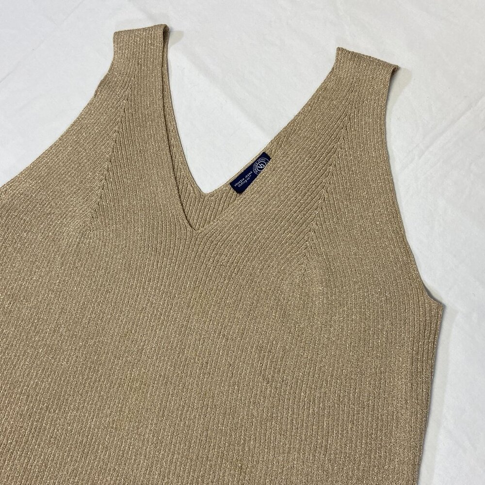 Venezia Jeans Co Gold Metallic Rib Knit Tank Sleeveless V-Neck Shimmer Top Lurex - Picture 9 of 12